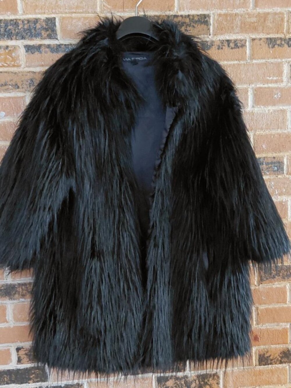 Via Spiga Black Shaggy Faux Fur 3/4 Length Jacket - Picture 5 of 5